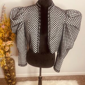 Chic Black and White Puff Sleeve Jacket